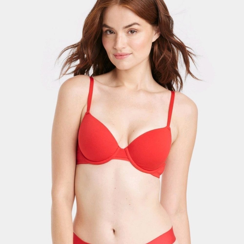 Auden Everyday Cotton Demi Lightly Lined T-Shirt Bra- Red